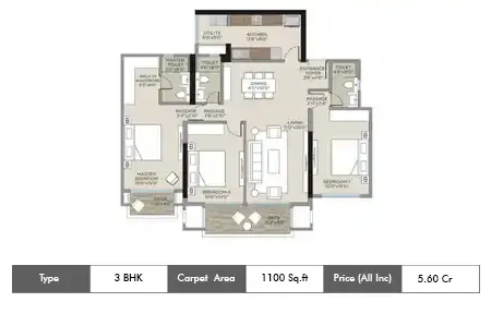 3 BHK-1100 SqFt