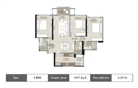 3 BHK-1297  SqFt